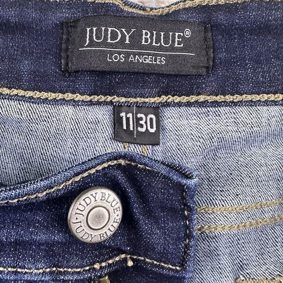 Judy‎ Blue Flare Los Angeles Jeans Womens 11/30 Raw Hem Zip Dark Wash - Picture 3 of 14